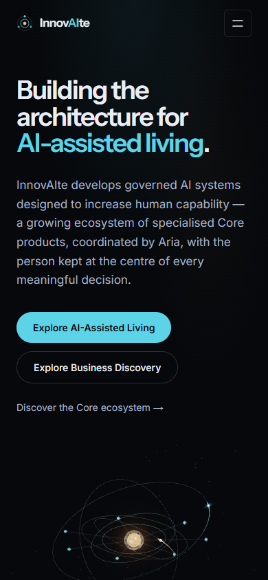 Actual mobile view of the InnovAIte homepage with its two main calls to action