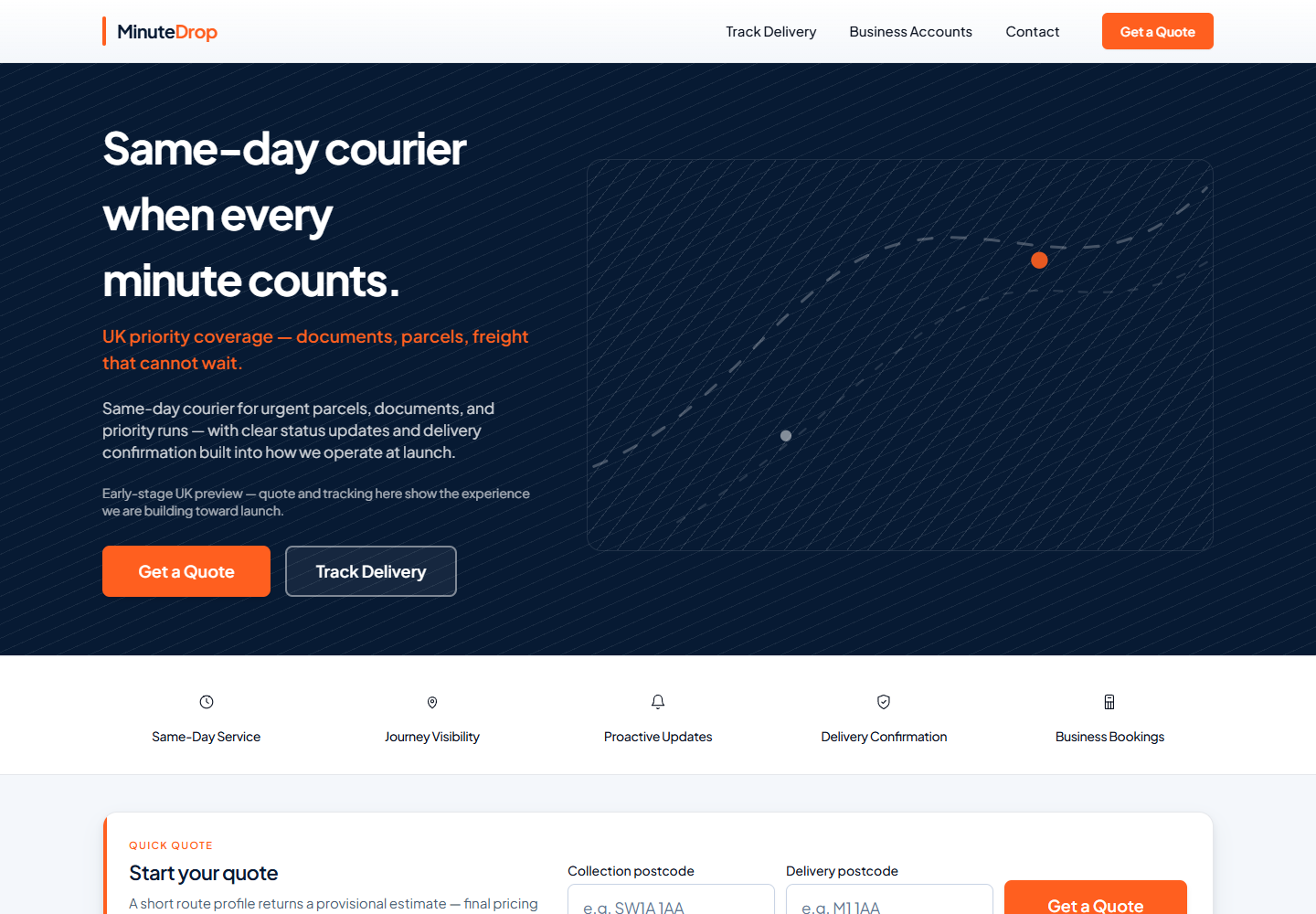 MinuteDrop same-day delivery website homepage